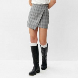 Юбка женская на, запах, MINAKU: Casual Collection цвет клетка серая.