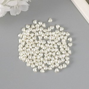 Бусины для творчества пластик "Жемчужные сердечки" набор 200 шт белый 0,6х0,6х0,3 см