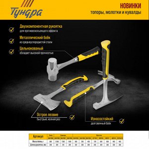 Топор ТУНДРА ПРОФИ, цельнокованый, двухкомпонентная рукоятка, 600 г