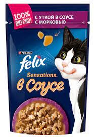 Влажный корм для взрослых кошек Felix Sensations с уткой в соусе с морковью 85 г