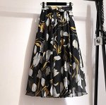 Женская юбка-трапеция с высокой посадкой, с цветочным принтом, черный