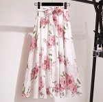 Женская юбка-трапеция с высокой посадкой, с цветочным принтом, белый
