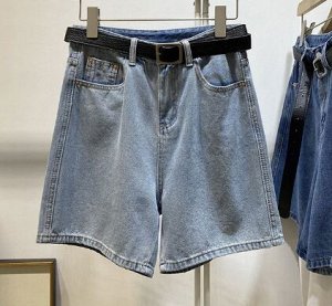 Шорты джинсовые с высокой посадкой свободные, голубой