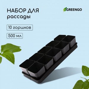Набор для рассады: стаканы по 500 мл (10 шт.), поддон 40x19.5 см, МИКС, Greengo