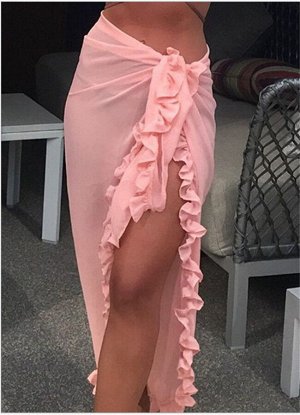 Женская юбка-парео с оборками, цвет розовый
