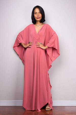 Женское платье-накидка макси, со спущенными рукавами, цвет розовый
