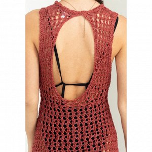 Женское пляжное вязаное платье-туника с вырезом на спине, цвет ржаво-красный