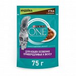 Purina ONE пауч для привередливых кошек с индейкой, уткой и морковью 75г