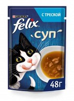 Феликс влажный корм для взрослых кошек суп с треской в паучах - 48 г