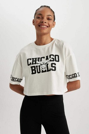 DeFactoFit Футболка свободного кроя NBA Chicago Bulls с круглым вырезом и короткими рукавами из 100 % хлопка