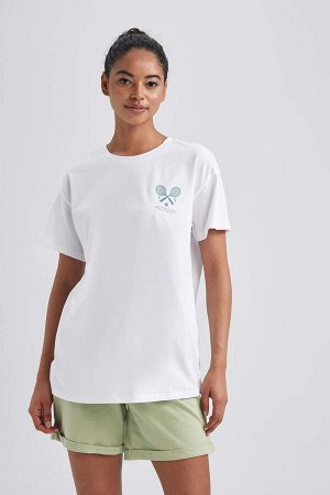 DeFactoFit Спортивная футболка оверсайз с круглым вырезом и короткими рукавами из 100% хлопка