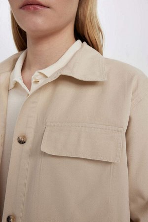 Куртка-рубашка из габардина обычного кроя с длинными рукавами