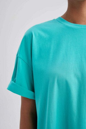 DeFactoFit Спортивная футболка оверсайз с круглым вырезом и спортивным принтом, с короткими рукавами, 100% хлопок