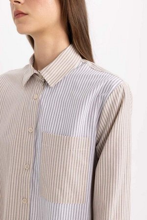 Рубашка-туника из поплина с длинными рукавами в полоску свободного кроя