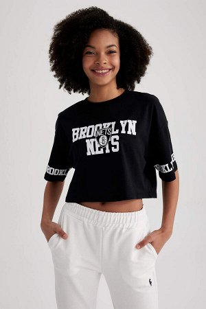 DeFactoFit NBA Brooklyn Nets Лицензионная футболка оверсайз с круглым вырезом и короткими рукавами из 100% хлопка