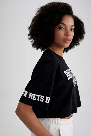 DeFactoFit NBA Brooklyn Nets Лицензионная футболка оверсайз с круглым вырезом и короткими рукавами из 100% хлопка