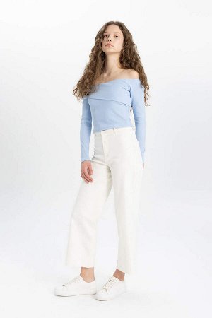 Укороченные джинсовые брюки до щиколотки с высокой талией-кюлотами