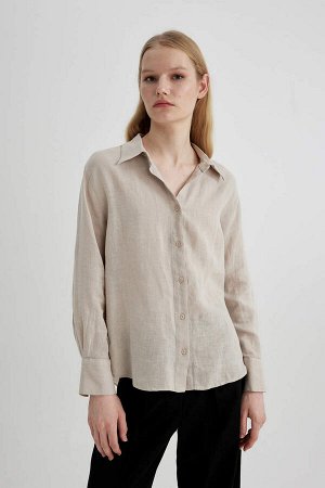 Рубашка оверсайз из 100% льна с длинными рукавами