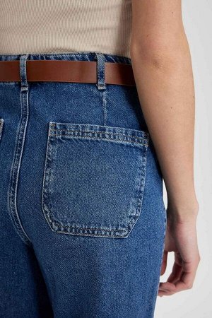 Джинсовые брюки-кюлоты длиной до щиколотки с высокой талией