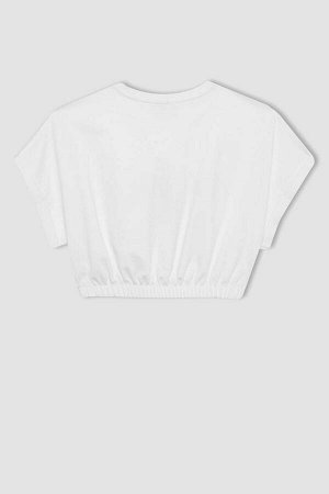 DeFactoFit Укороченная футболка с круглым вырезом и карманами с принтом и надписью «Спортсмен» с короткими рукавами