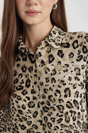 DEFACTO Рубашка-туника с длинными рукавами и леопардовым узором обычного кроя
