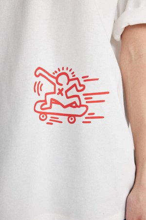 Унисекс футболка Keith Haring Oversize с круглым вырезом и принтом на спине с короткими рукавами