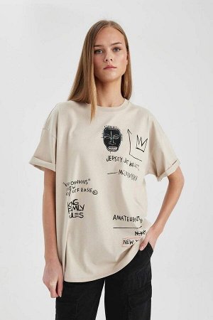 DEFACTO Футболка унисекс Jean Michel Basquiat Oversize с круглым вырезом и короткими рукавами с принтом на спине