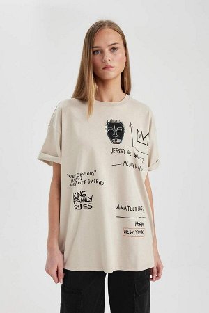 Футболка унисекс Jean Michel Basquiat Oversize с круглым вырезом и короткими рукавами с принтом на спине