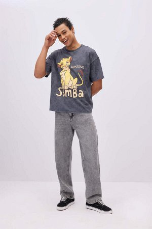 Унисекс Cool Disney King Lion King Oversize Fit с круглым вырезом сзади с принтом и короткими рукавами, моющаяся футболка с эффектом выцветания