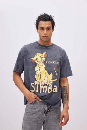 Унисекс Cool Disney King Lion King Oversize Fit с круглым вырезом сзади с принтом и короткими рукавами, моющаяся футболка с эффектом выцветания