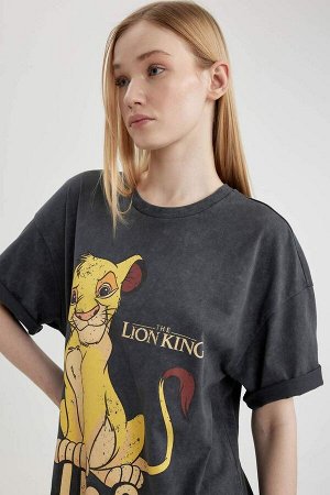 Унисекс Cool Disney King Lion King Oversize Fit с круглым вырезом сзади с принтом и короткими рукавами, моющаяся футболка с эффектом выцветания