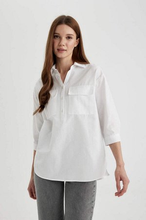 Рубашка-туника из поплина с длинными рукавами Relax Fit