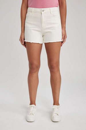 Белые джинсовые шорты из 100% хлопка с высокой талией и вырезом
