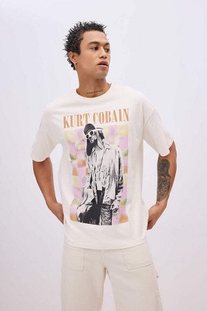 DEFACTO Унисекс Курт Кобейн Oversize-футболка с круглым вырезом и короткими рукавами