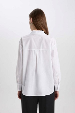 DEFACTO Белая рубашка из перфорированного поплина с длинными рукавами оверсайз