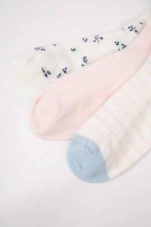 Женские хлопковые носки из трех предметов с цветочным узором