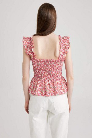 Блузка без рукавов с воланами с цветочным узором