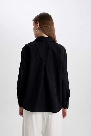 Черная рубашка из перфорированного поплина с длинным рукавом оверсайз