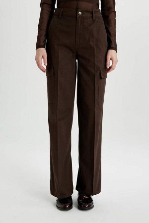 Широкие длинные габардиновые брюки карго с высокой талией и широкими штанинами
