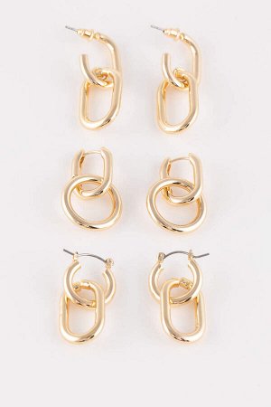 Женские золотые серьги-кольца из трех частей