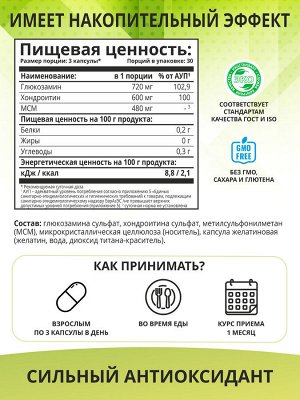 1WIN / Хондроитин + Глюкозамин + МСМ, Glucosamine+Chondoitine+MSM...90 капсул