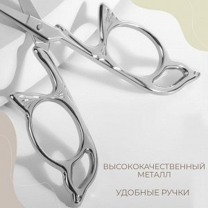 Ножницы для рукоделия «Бабочка», скошенное лезвие, 3.5", 9 см, цвет серебряный