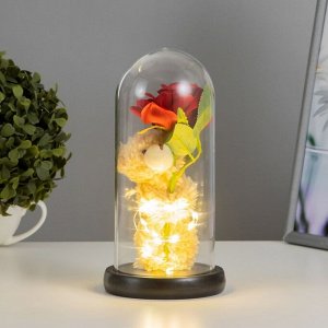 Фигурка световая в колбе RISALUX «Мишка с цветком», LED-ночник, от батареек 3xLR44, 11x11x21 см