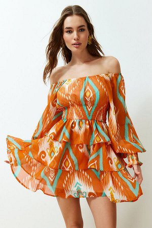 Оранжевое тканое мини-платье