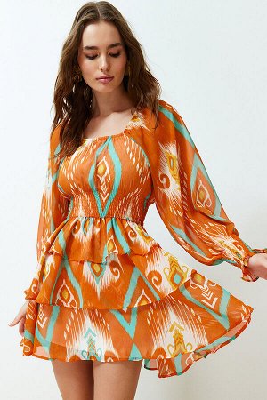 Оранжевое тканое мини-платье