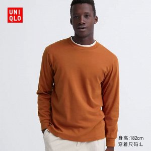 UNIQLO Футболка из мягкого хлопка с круглым вырезом и длинными рукавами