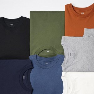 UNIQLO Футболка из мягкого хлопка с круглым вырезом и длинными рукавами