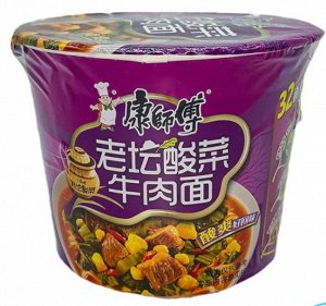 Лапша быстрого приготовления Kangshifu со вкусом Говядина с квашеной капустой (чашка)  85 гр Китай