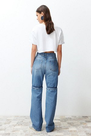 Trendyomilla Широкие джинсы с высокой талией и синей строчкой