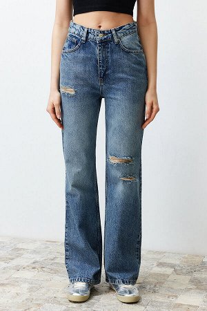 Синие широкие джинсы с высокой талией и рваными краями More Sustainable